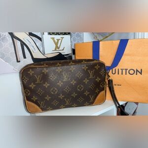 Louis Vuitton Monogram Wristlet in Brown and Tan
